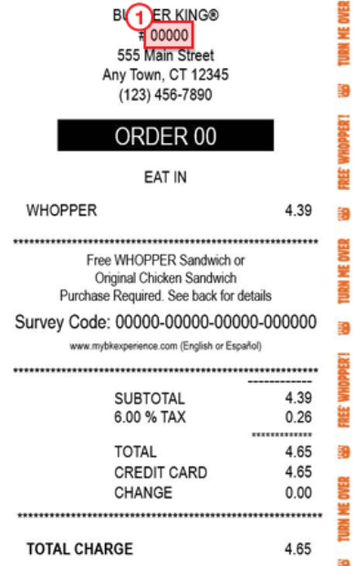 My Bk Experience survey number receipt